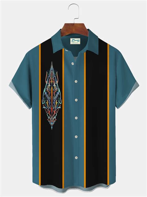 Royaura Retro Car Show Mens Vintage Bowling Shirts Stripe Art Casual Oversized Stretch Outdoor