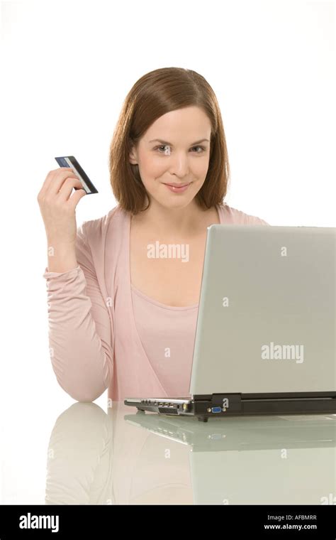 Young Woman Using Laptop Portrait Stock Photo Alamy