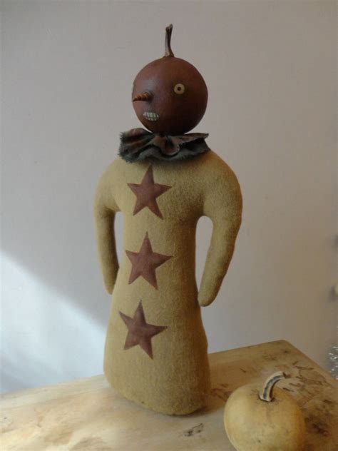 Primitive Folk Art Pumpkin Doll With Stars Pattern Fall Etsy