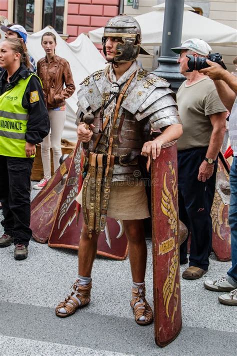 Roman Legionnaire In Bronze Armor With Gladius Stock Image Image Of