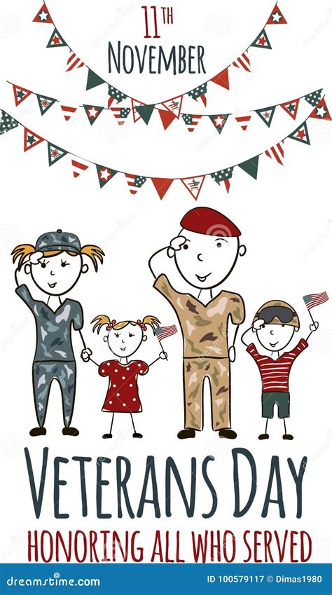 Veterans Day Greeting Card with Kids Stock Vector - Illustration of ...