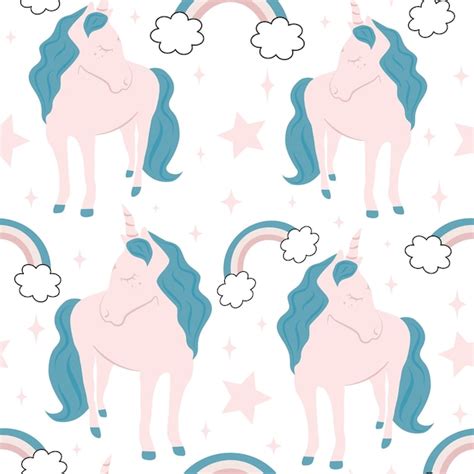 Premium Vector Unicorns With Rainbows And Stars Seamless Vector Pattern