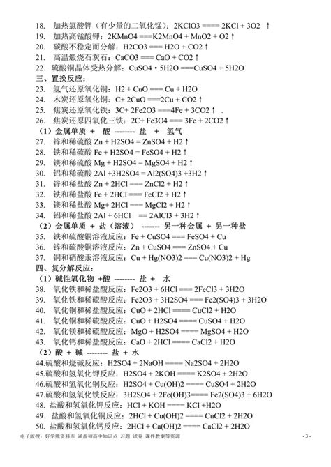 2023年初中化学常用化学式和方程式 化学方程式 中考网