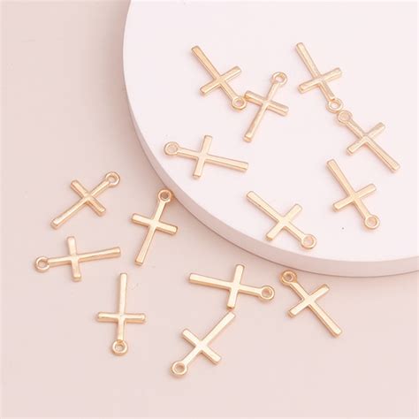 30pcs Small Alloy Cross Pendants Jewelry for Handmade Necklaces Bracelets Gold Color 17x10mm DIY ...