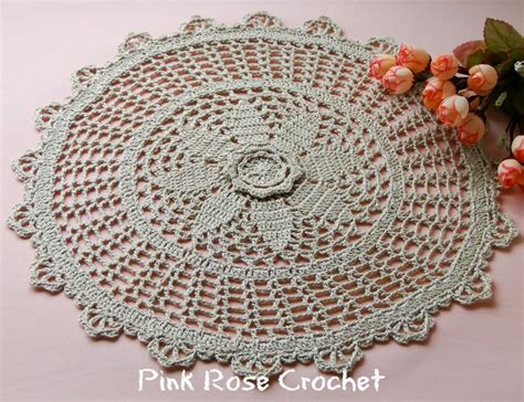 Pink Rose Crochet Centrinho Flor Bege Elegante