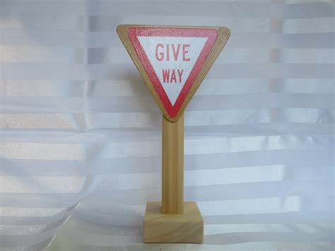 "Give Way" Traffic Sign - Wooden Wheel