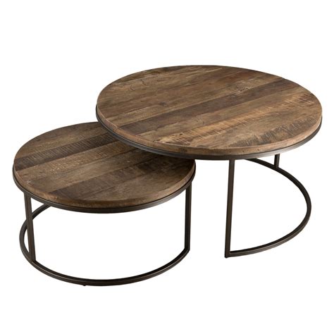 Set de 2 tables basse gigogne Teck recyclé Acacia Mahogany et métal