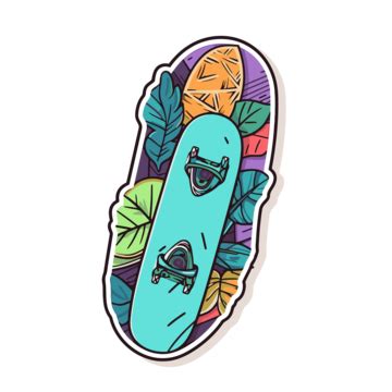 La Pegatina Es Una Patineta Con Hojas Clipart Vector PNG , Diseño De ...