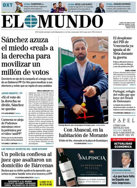 Periódico El Mundo España Periódicos De España Edición De Lunes 8