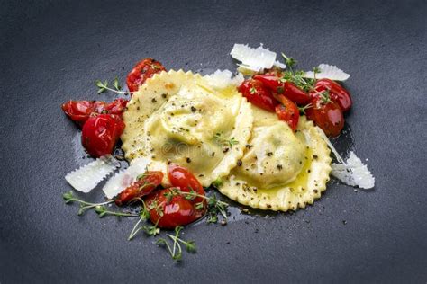 Modern Style Traditional Italian Ravioli Pasta With Parmesan Cheese And