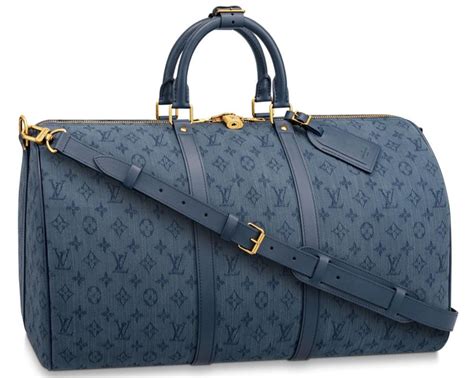 Louis Vuitton Monogram Denim Keepall 50 Navy Blue Duffle Bag Travel Virgil Abloh Louis Vuitton