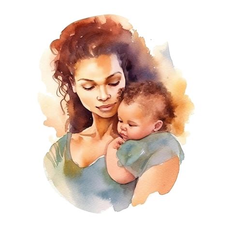 Premium Photo Watercolor Beautiful Silhouette Mother Holding A Baby