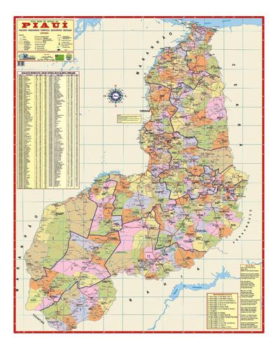 Mapa Estado Do Piauí Politico Escolar Poster Geográfico Parcelamento