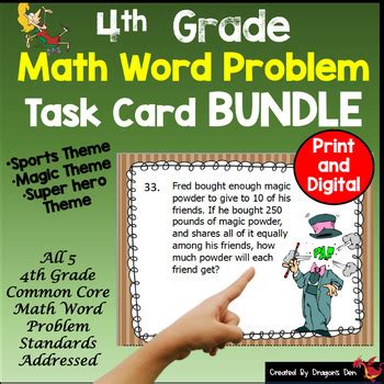 Th Grade Math Word Problem Task Card Bundle By Dragons Den Tpt