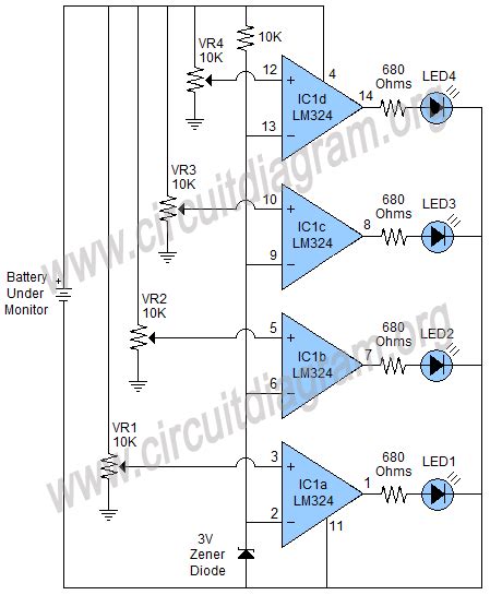 Lm324 Battery Monitor Circuit Diagram