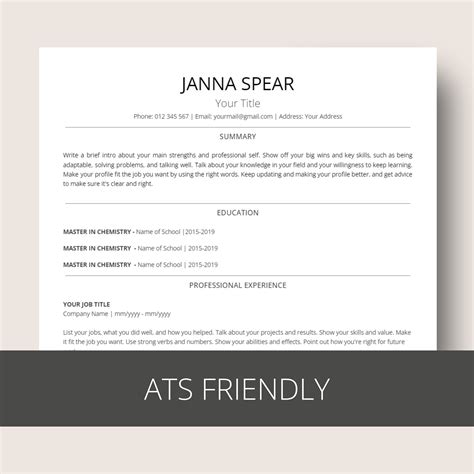 ATS Resume Template, ATS Friendly Resume Template, Google Docs, Word, 1 ...