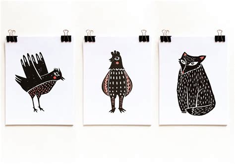 Cute Animals Linocut Vintage Linocut Linocut Prints Animals