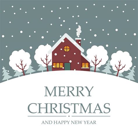 Merry Christmas Card Design Of Trees And House In The Snow 4267077