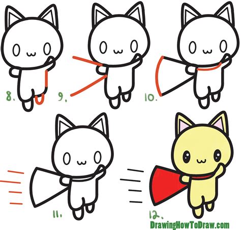 How To Draw A Cute Cat Super Hero Kawaii With Easy Step By Step