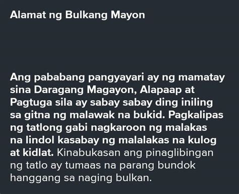 Pababang Pangyayari Sa Alamat Ng Bulkang Mayon Answer Seriously And I