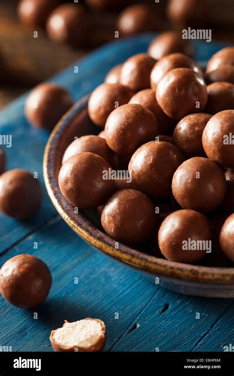 Dark Chocolate Malted Milk Balls In A Bowl Stock Photo Alamy