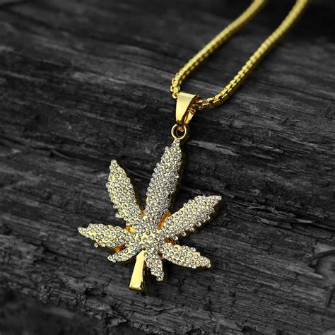 Mcsays Hiphop Jewelry Iced Out Bling Full Crystal Hemp Leaf Pendant