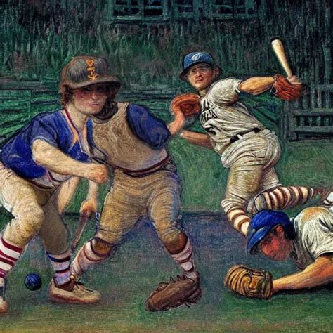 Baseball Party Painted By Da Vinci And Claude Monet Stable Diffusion