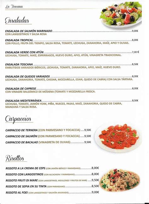 Menu At La Toscana Restaurant Reus Carrer Escultor Rocamora