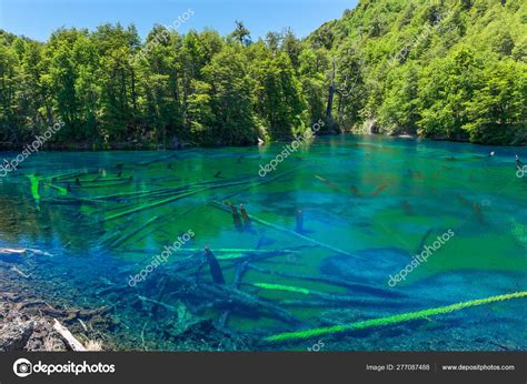 rainbow lake conguillio national park chile stock photo