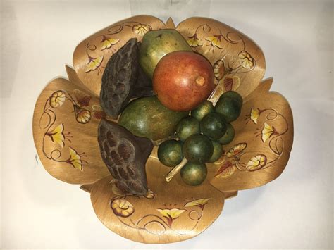 Vintage Fruit Bowl, Kitchen Decoration, Gold Wooden Bowl, Wooden Fruit ...