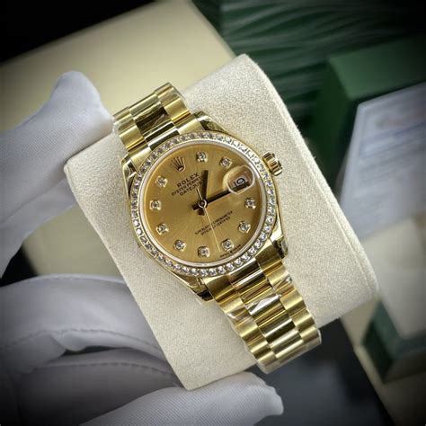 Đồng Hồ Rolex Nữ Siêu Cấp Datejust Mặt Số Vàng Champagne