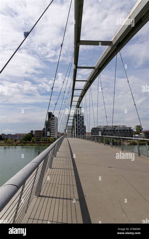 State Bridge Over The Rhine Between Germany And France With A View Of