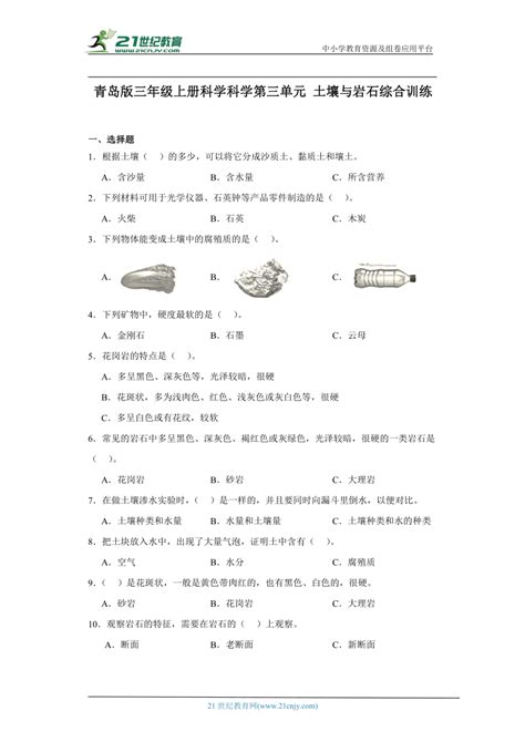 青岛版三年级上册科学科学第三单元《土壤与岩石》综合训练（含答案） 21世纪教育网