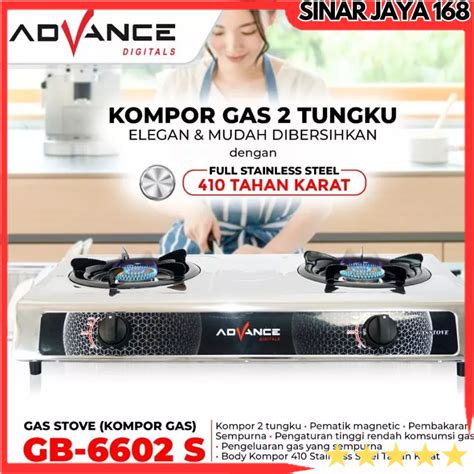 Jual Advance Kompor Gas 1 2 Tungku Stainless Steel GB 6601S 6602S