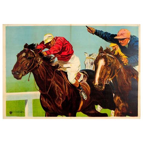 Original Vintage Horse Racing Sport Poster Ft. Painting of Jockeys in ...