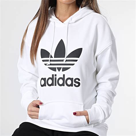 Adidas Originals Sweat Capuche Femme Trefoil Hn8329 Blanc