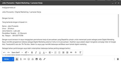 Contoh Surat Lamaran Kerja Via Email Yang Baik Dan Benar El Chanco