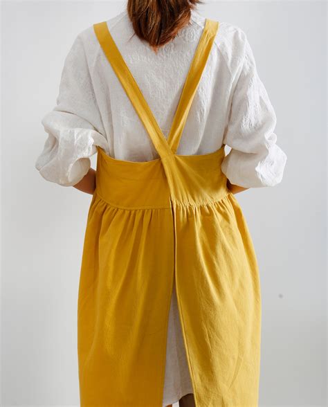 Dark Yellow Apron Linen And Cotton Full Body Apron For Women Etsy