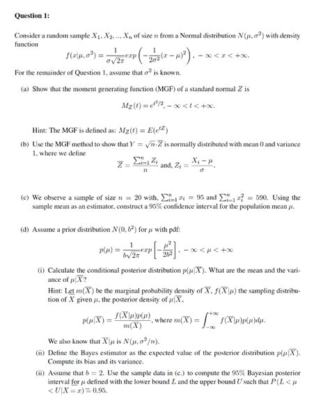 Solved Consider A Random Sample X1x2xn Of Size N From A