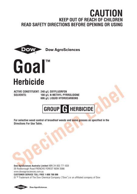 Goal Herbicide Label The Dow Chemical Company