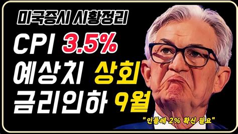 미국 3월 Cpi 35 발표 예상치 상회 금리인하 시점 9월로 연기 Youtube