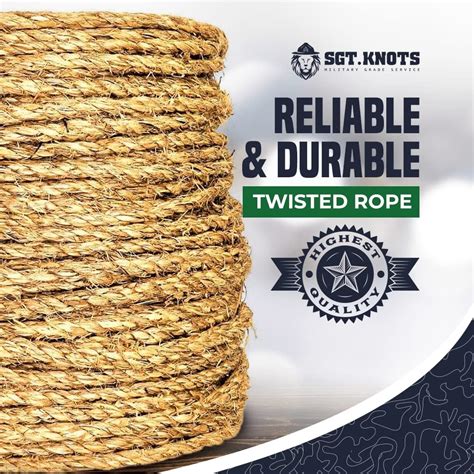 Sgt Knots Twisted Manila Rope Natural 3 Strand Fiber For Indoor And Outdoor Use 1 4 X 10ft