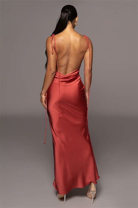 Red Irresistible Satin Maxi Dress Jluxlabel