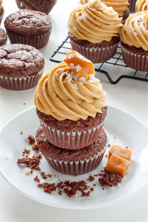 Dark Chocolate Brownie Cupcakes With Salted Caramel Frosting Baker By