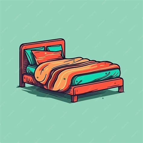 Premium Vector | A cartoon drawing of a bed with a blue background