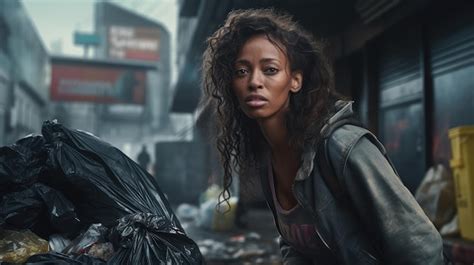 Premium Ai Image Black Homeless Woman Garbage Collector Walking Down