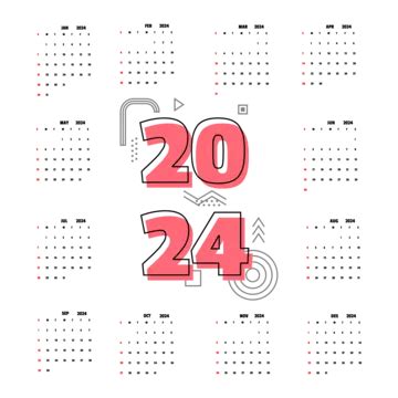 Conception De Modèle De Calendrier Mensuel De Lannée 2024 Vecteur PNG