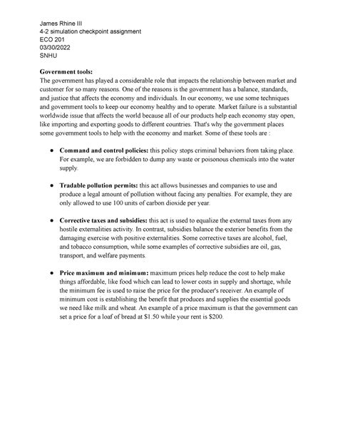 Simulation Checkpoint Assignment Eco Snhu Studocu