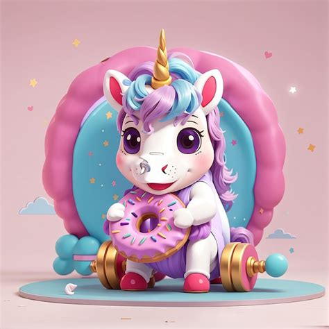 Premium Photo Cute Unicorn Lifting Donut Dumbbell Cartoon Vector Icon