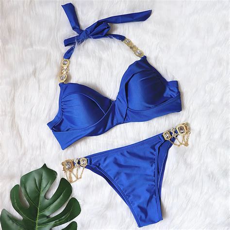 Swimsuit Women 2 Pieces Diamond Decoration Bikini Set Push Up Swimsuit